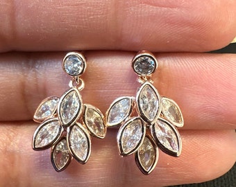 Crystal Rose Gold Leaf earrings dangle earrings unique earrings Push Back emerald earrings vintage earrings with dangle earrings for stud