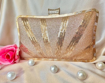 Pochette de soirée en or rose, séquence de travail, pochette de soirée, pochette en strass, cadeau de demoiselle d'honneur, cadeau pour maman, sac à main pour le jour du mariage, cadeaux de mariage