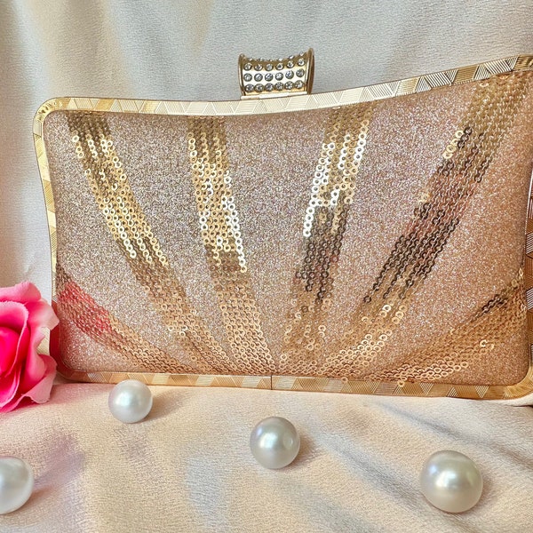 Rose Gold Evening Clutch Sequence Work Party Clutch Bag Rhinestone Clutch Bridesmaid Gift Gift For Mom Wedding day Purse Wedding Gifts