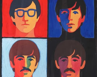 Beatles original painting canvas 30x30 cm John Lennon Paul McCartney George Harrison Ringo Starr - FREE SHIPPING - Certificate Authenticity