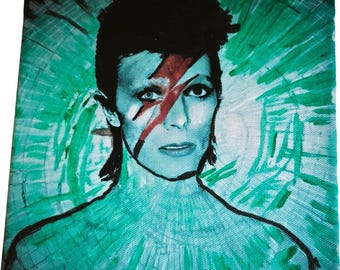 David Bowie signed canvas 20x20cm Hand-Painted Acrylic with Mixed Media Technique