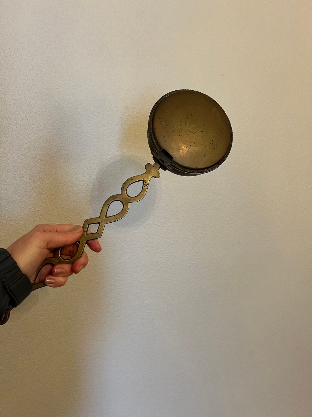 Antique Brass Bed Warmer / Roaster With Ornate Handle Etsy