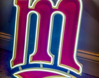 Letrero de neón LED antiguo de los Minnesota Twins: decoración de pared de béisbol rojo y blanco, iluminación para sala de juegos