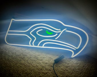 Letrero de neón LED de los Seattle Seahawks: decoración de pared de fútbol azul y verde, iluminación para sala de juegos