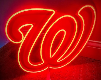 Letrero de neón LED de los Washington Nationals – Decoración de pared de béisbol rojo – Iluminación para sala de juegos