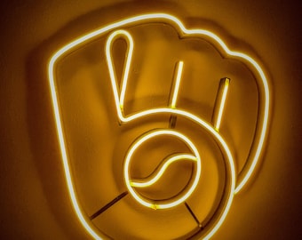 Letrero de neón LED de los Cerveceros de Milwaukee: decoración de pared de béisbol azul y amarillo, iluminación para sala de juegos
