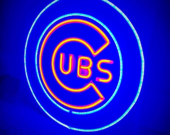Letrero de neón LED de los Chicago Cubs: decoración de pared azul y roja, luz para sala de juegos, regalo para fanáticos del deporte.