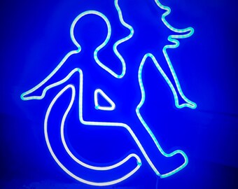 Letrero de neón LED de silla de ruedas traviesa, regalo de broma