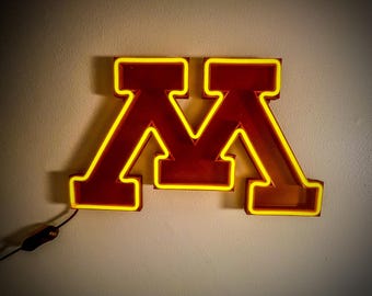 Letrero de neón LED de los Minnesota Gophers: decoración de pared universitaria en granate y amarillo, iluminación para sala de juegos