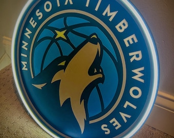 Letrero de neón LED de los Minnesota Timberwolves: decoración de pared de baloncesto azul y verde, iluminación para sala de juegos