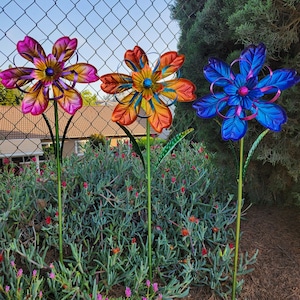Iridescent Flower Spinner Stake, Garden Decoration, CHOOSE Color