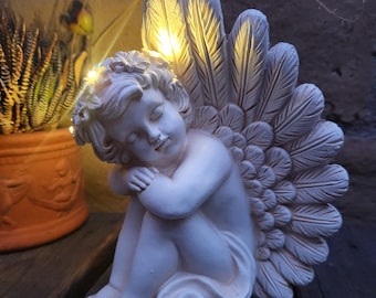 Statua di angelo solare da giardino, regalo, scultura da esterno di spirito che fa un pisolino, decorazione per la casa