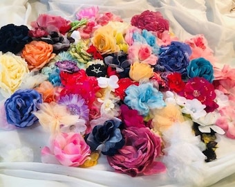 100-120 Pcs Artificial Flower 1-5 Inch Dress Making Crafts Grab Bag Variety Styles/Fabric/Velvet/Chiffon/Felt/Marabou/Organza
