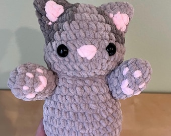 Crochet Big Cat Plush, Gray Cat Plushie