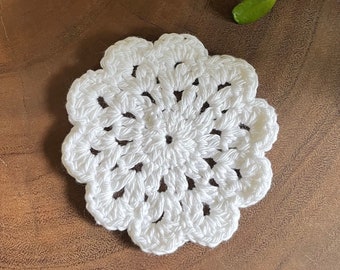 Crochet Lace Coasters, Set of Crocheted Doily Coasters