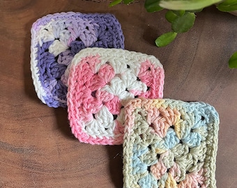 Crochet Multicolor Coasters, Set of Square Crocheted Coasters