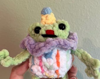 Crochet Clown Frog Plush, Silly Amigurumi Plush Clown Frog