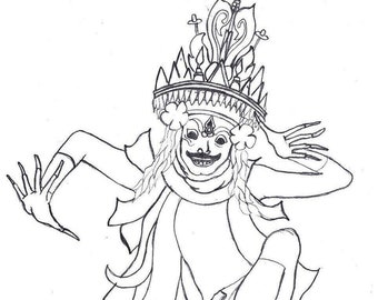 Pencil Sketch of Balinese Jauk Dance