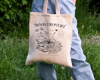 Booktrovert Tote Bag, Bookish Canvas Tote Bag for Book Lovers, Bookish Canvas Tote Bag Gift, Tote Bag Book Club Gifts, Librarian Tote Bag,
