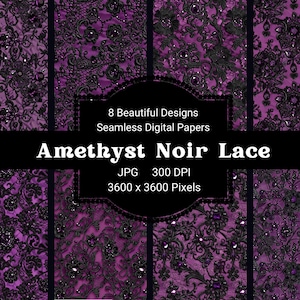 Amethyst Noir Lace Digital Paper | Seamless Pattern | 300 DPI JPG | Scrapbook Paper | Digital Download