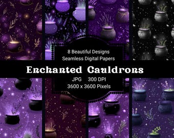 Cyfrowy papier Enchanted Cauldrons | Wzór bezszwowy | Wysoka rozdzielczość 300 DPI 3600 x 3600 pikseli | JPG | Scrapbooking, rękodzieło i wiele więcej!