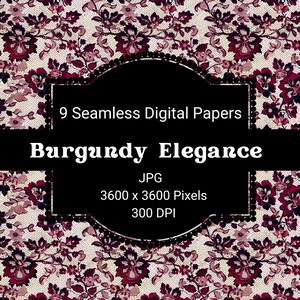 Elegância Borgonha | Papel digital de renda vintage | 3600 x 3600 pixels | Alta resolução de 300 DPI para impressão, convites e planos de fundo