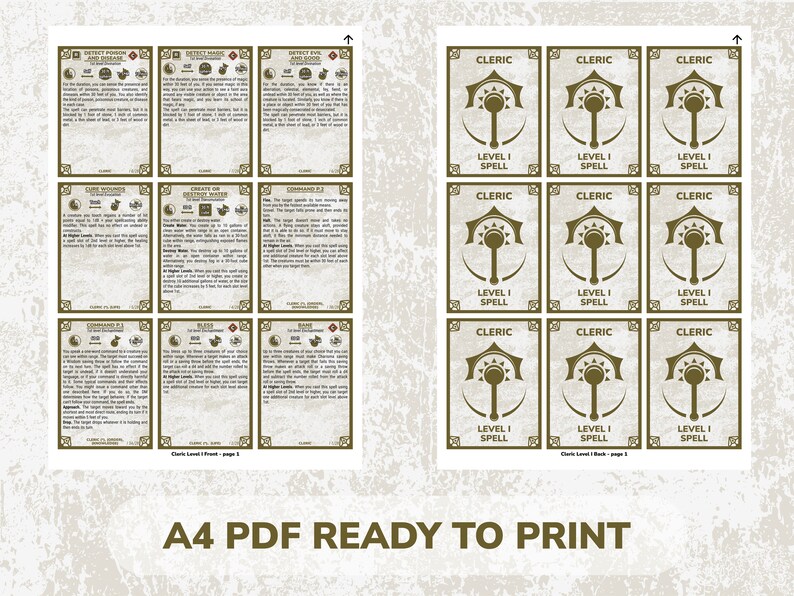 Cleric Spell Cards for Dnd Dungeons and Dragons Game Accessories PDF for Print - Etsy
