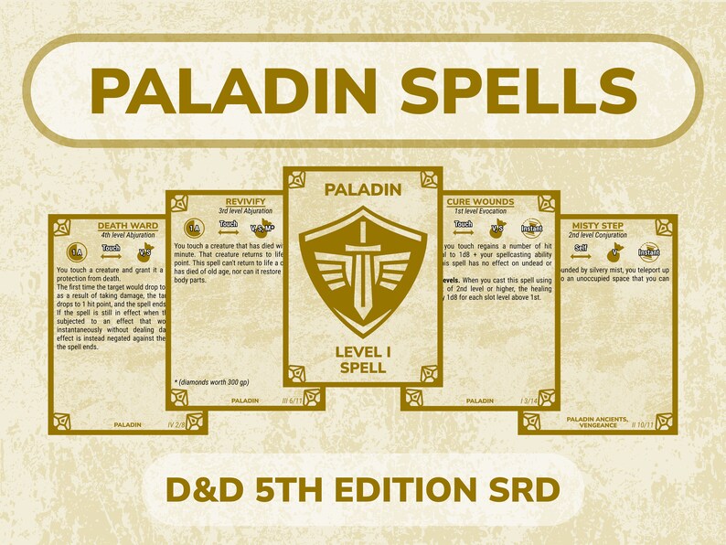 Paladin spell cards for dnd dungeons and dragons game etsy