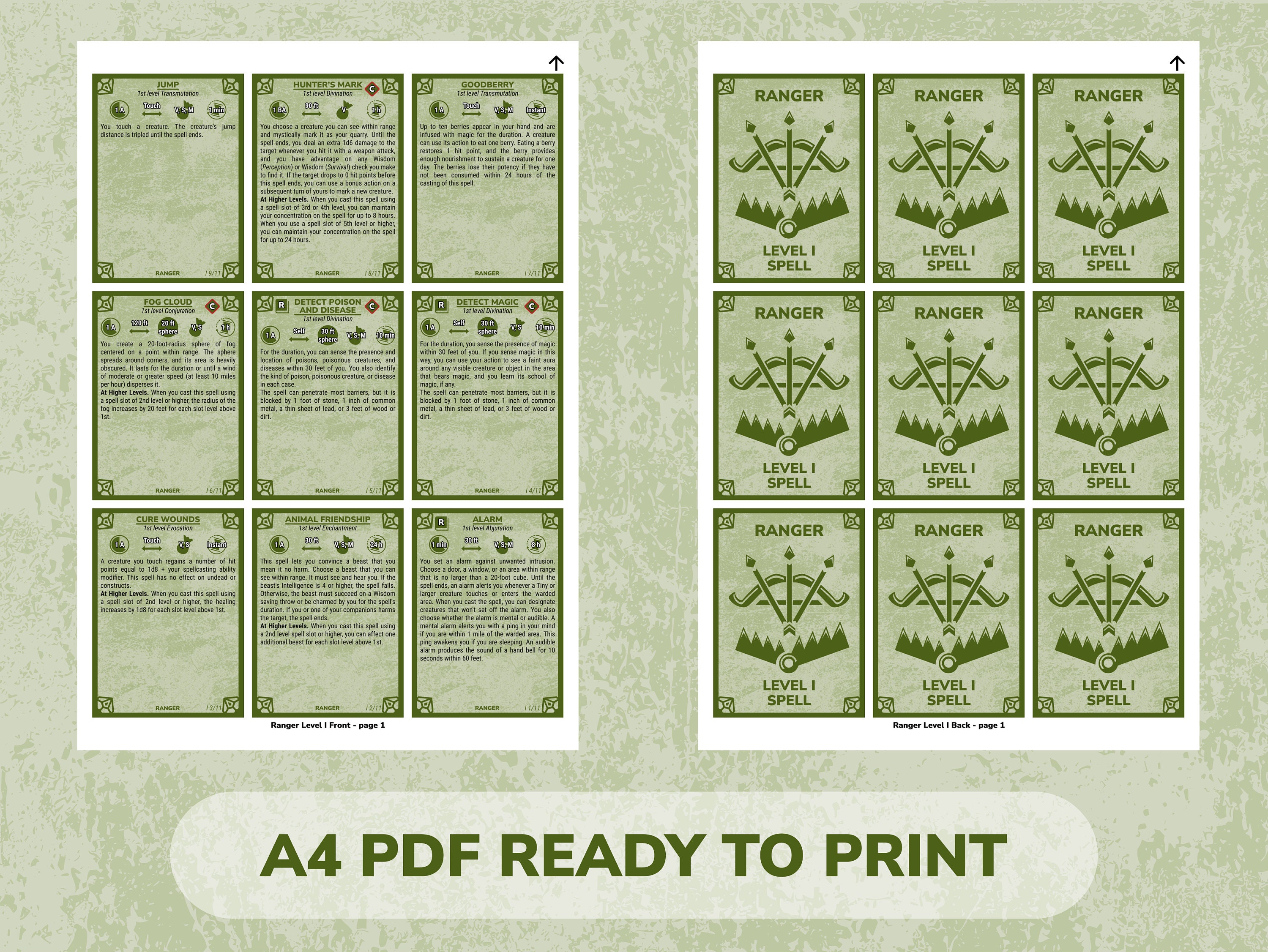 Ranger Spell Cards for Dnd Dungeons and Dragons Game Accessories PDF ...