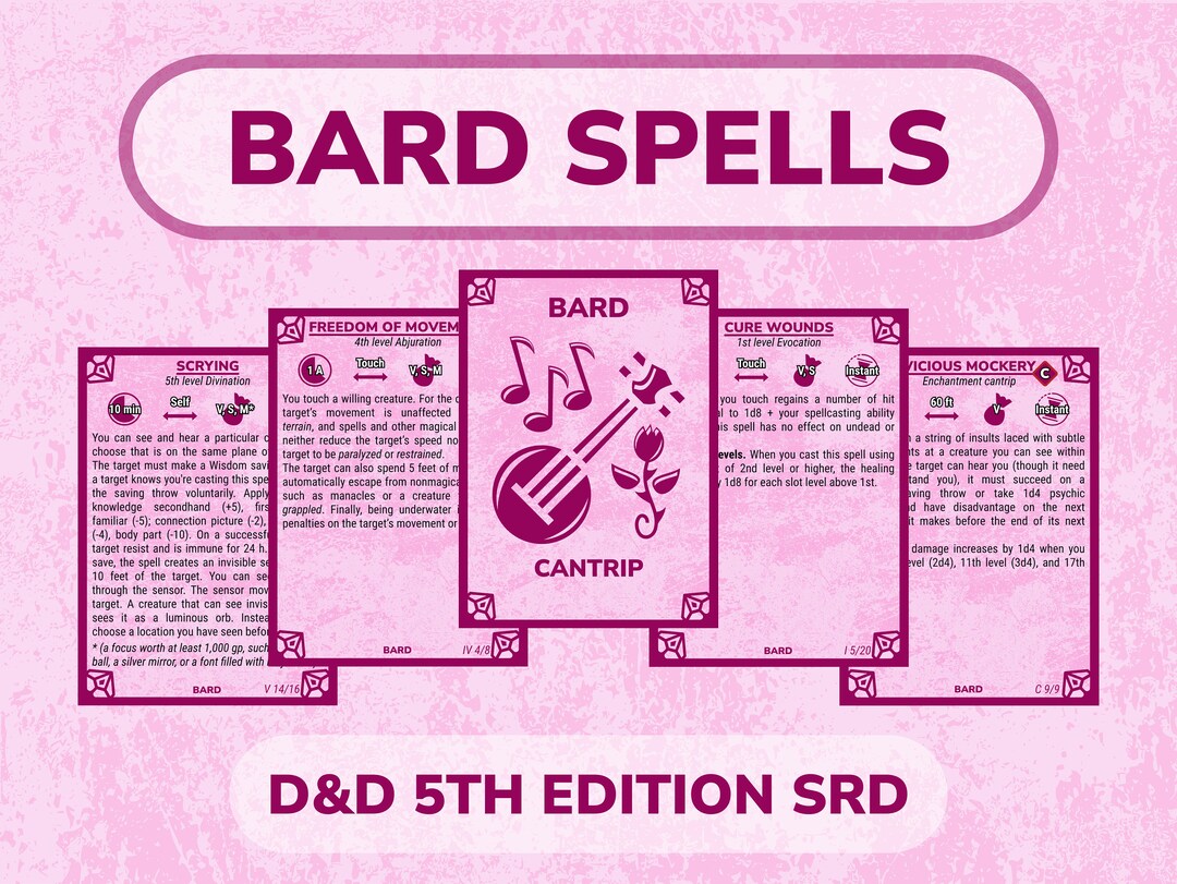 Bard Spell Cards for Dnd Dungeons and Dragons Game Accessories PDF for Print Etsy
