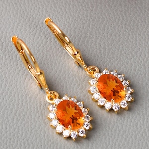14K Gold Fire Opal Earring, Drop and Dangle Earring, Opal Leverback earring, Wedding Gift, Women Earring, Women Earrings,Orange Opal Earring