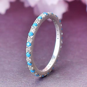 Turquoise Diamond Band Ring, Full Eternity band Ring, Matching Band Ring, Stackable Ring, Minimalist Turquoise Band, Gifts For Love, Promise