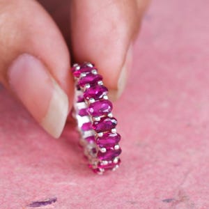 Oval Ruby Eternity Band, Sterling Silver Wedding Ring