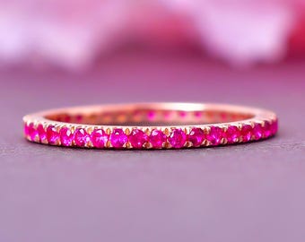 Ruby Eternity Band, 925 Sterling Silver, Minimalist Round Band