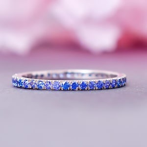 Tanzanite Full Eternity Band, Wedding Promise Ring, Sterling Silver, Solid Gold, Minimalist Stackable Ring