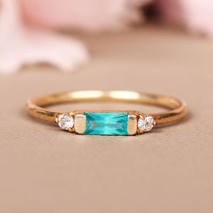 Paraiba Tourmaline Diamond Ring, Sterling Silver Baguette Stacking Ring
