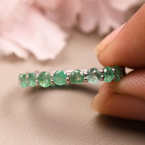 Natural Emerald Eternity Ring, Full Eternity Emerald Band, Wedding Promise Band, Bridal Jewelry, Stacking Ring, Birthstone Jewelry, Gifts