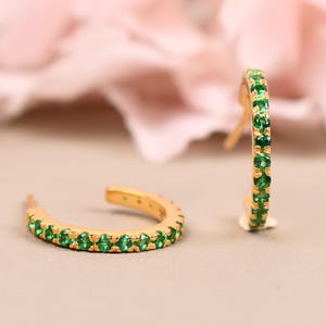 Green Emerald Earrings, Round Huggies Earrings, Everyday Earrings, Gift For Special One, Emerald Hoops Anniversary Birthday Gift For Love,