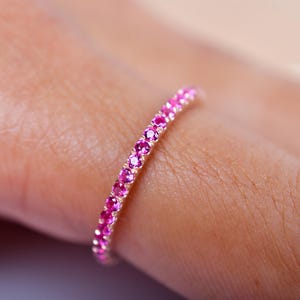 Round Eternity Half Ruby Band, Anniversary Ring, Stackable Band, Bridal Engagement Jewelry, Minimalist Bands