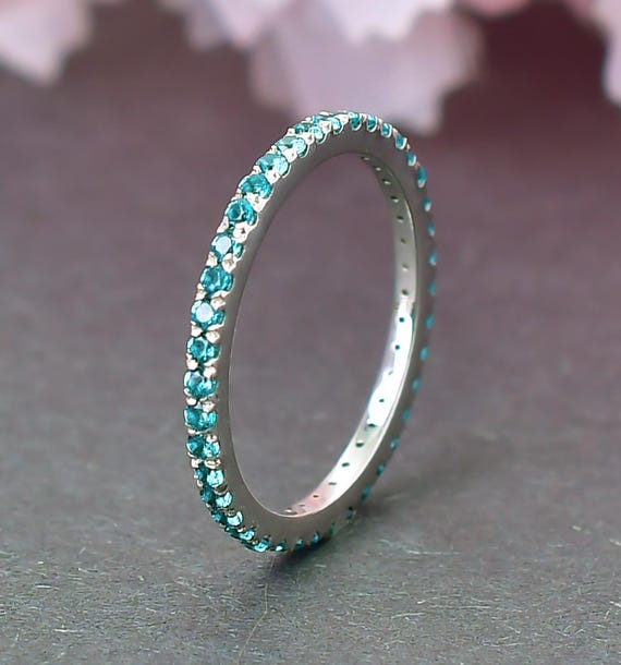 Paraiba Tourmaline Full Eternity Bands, 14k Solid Gold ,Round 1.50MM ,October Birthstone , Wedding Promise Rings