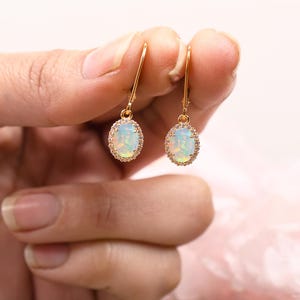 14K Gold Opal Earring, Drop and Dangle Earring, Opal Leverback earring, Wedding Gift, Earring For Women, Opal Jewelry, Gifts For Mother