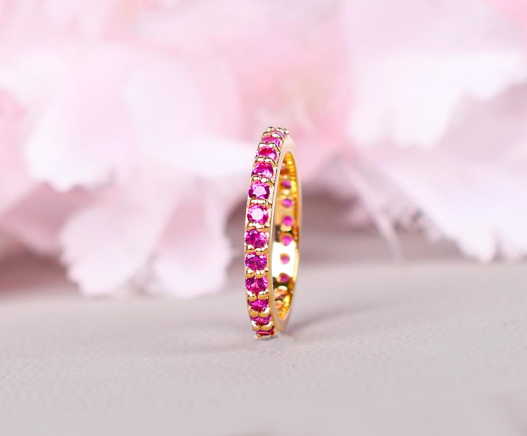 14K Gold Ruby Eternity Band, Stackable Wedding Ring - Etsy