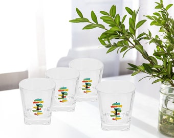 Atomic Cat Whisky Glass 10oz. 1/2/4 pc set Sexton Cat Rocks Glass, Double Old Fashioned Glass
