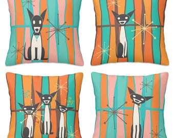 MCM Pillow Set - Atomic Dog Pillow Covers - Mid Century Modern Design - Retro Atomic Cat Pillow Cover Only-Throw Pillow Case Mid Mod