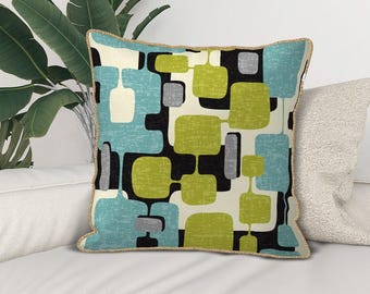 Retro Home Pillow - Mid Century Design Pillow -Teal Pillow Cover Only- Throw Pillow Atomic Age  Mid Century Modern Pillow ,1950s, 1960s