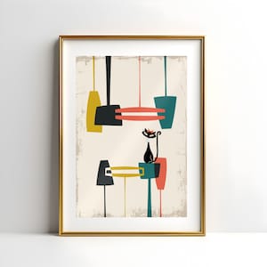 Mid-Century Modern Atomic Cat In Pearls Poster