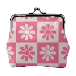 Retro Gingham Check Coin Purse Bag - Vegan Leather Groovy Retro Change Purse