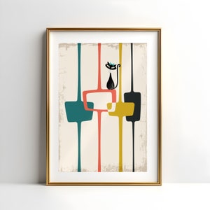 Mid-Century Modern Atomic Cat In Pearls Poster