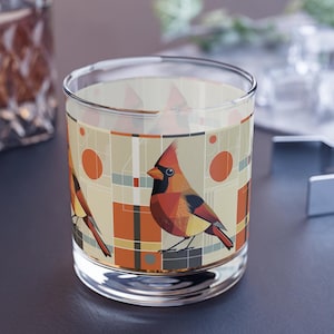 MCM Retro Vintage Cardinal Cocktail DOF Glass 1/2/4 pc set,Birds Rocks Glass,Double Old Fashioned Glass