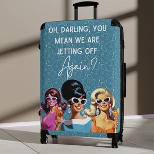 Reto Cocktail Ladies Cabin Suitcase, Mid Century Modern Luggage, Blue Martinis, 50s 60s 70s Design, Carry-On Roller Travel Luggage Set